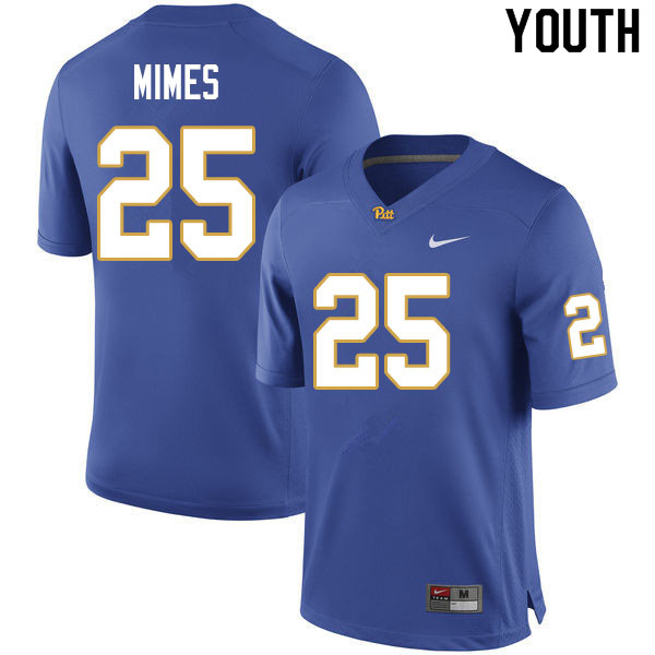 Youth #25 Kaymar Mimes Pitt Panthers College Football Jerseys Sale-Royal